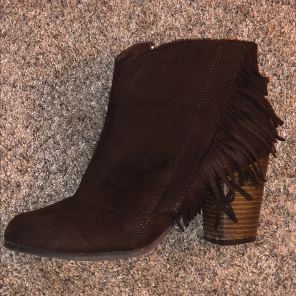 Brown fringe booties